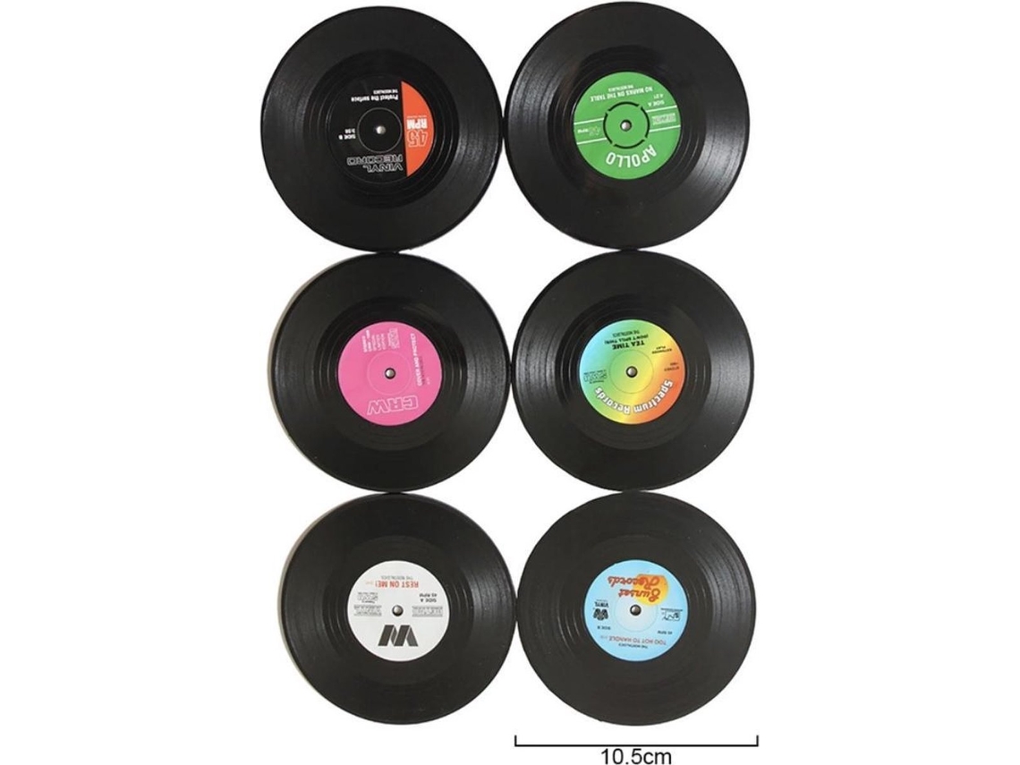 LP - Conjunto de 6 Porta copos de Vinil, Estilo Retrô, Discos, para Amantes da Música AQUAFORGE