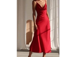 Fasst vestido Satin Mujer Sin Mangas Cuello V Largo Elegante Fiesta Navidad Primavera Otoño Color Solido