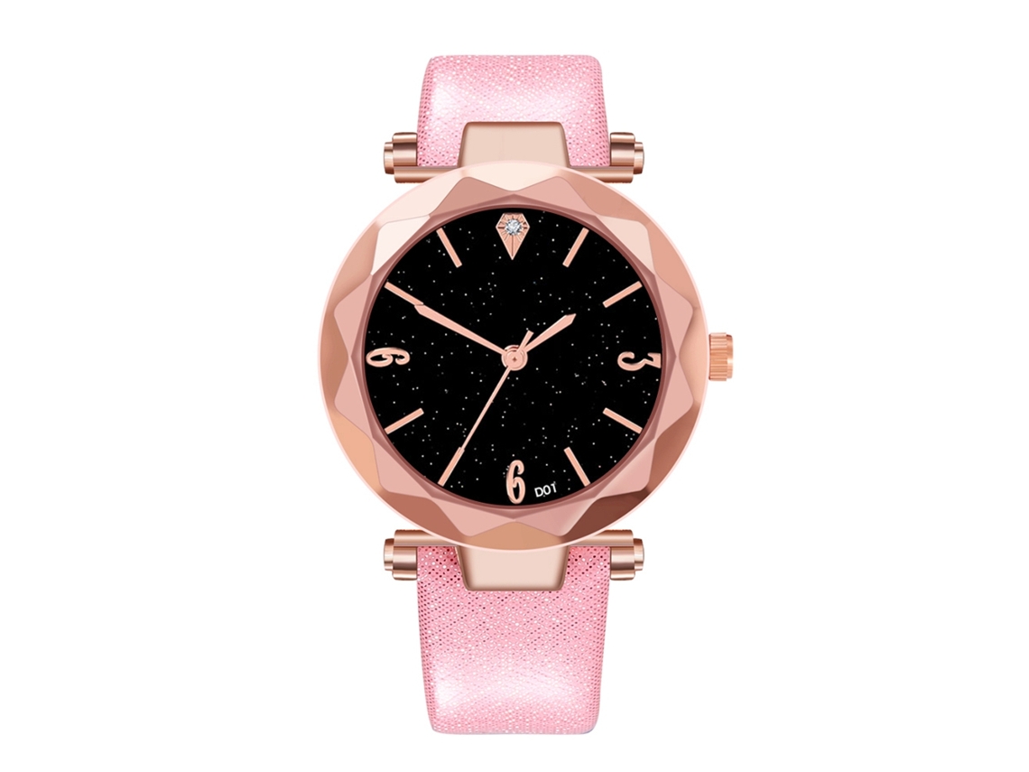Relógio de Pulso Unissex de Quartzo com Pulseira de Couro Artificial Rosa Simples