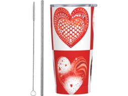 Copo Térmico De Aço Inoxidável Love Heart De 590ml Com Tampa E Canudo, Ideal Para Carro, Casa, Escritório E Viagens Ao Ar Livre.