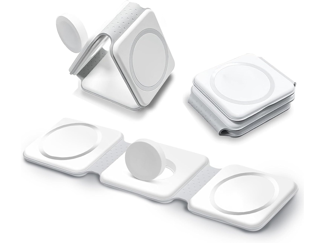 Carregador Sem Fio Magnético 3 Em 1, Carregador Dobrável, Compatível Com Carregador Rápido Para Iphone, Branco