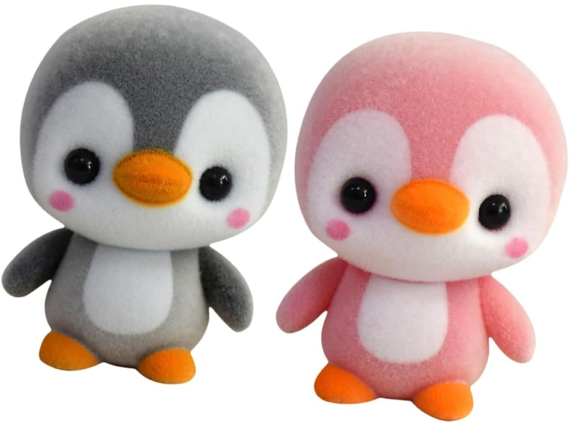 2 Pinguins De Pelúcia Cinza Em Pvc, Decoração Para Crianças