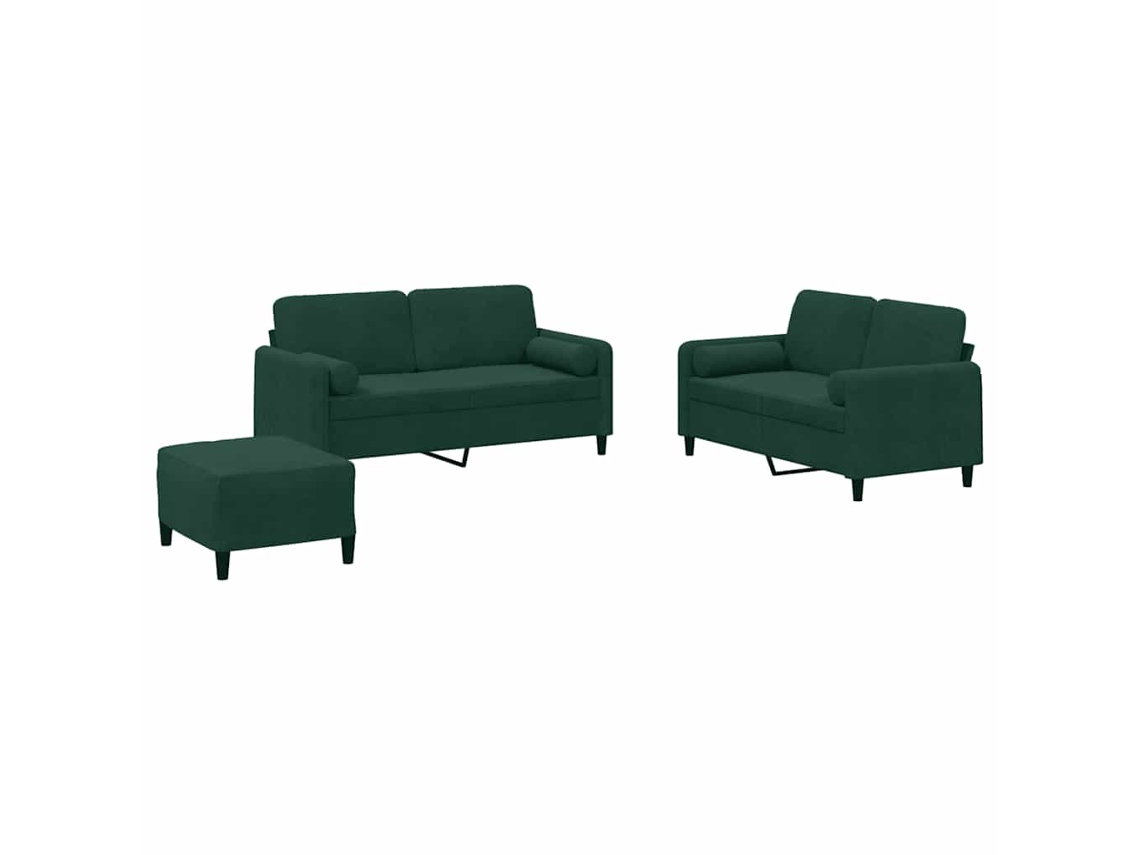 Conjunto de 3 Sofás com Almofadas Veludo VERDE ESCURO MAISON EXCLUSIVE