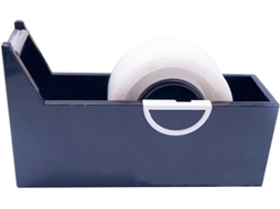 Suporte quadrado de plástico para fita adesiva, para mesa, com cortador de fita e suporte para rolo.