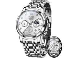 Lurelia Relógio Cronógrafo Masculino, Movimento De Quartzo, Analógico, Data/calendário, Luminoso, Aço Inoxidável, Resistente À Água 30m, Prata