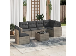 Vidaxl 7 Pcs Conjunto Sofás P/ Jardim C/ Almofadões Vime Pe Cinzento