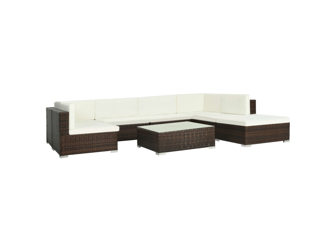 Vidaxl 8 Pcs Conjunto Lounge Jardim C/ Almofadões Vime Pe Castanho
