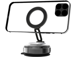 Suporte para celular com ventosa e suporte magnético giratório.