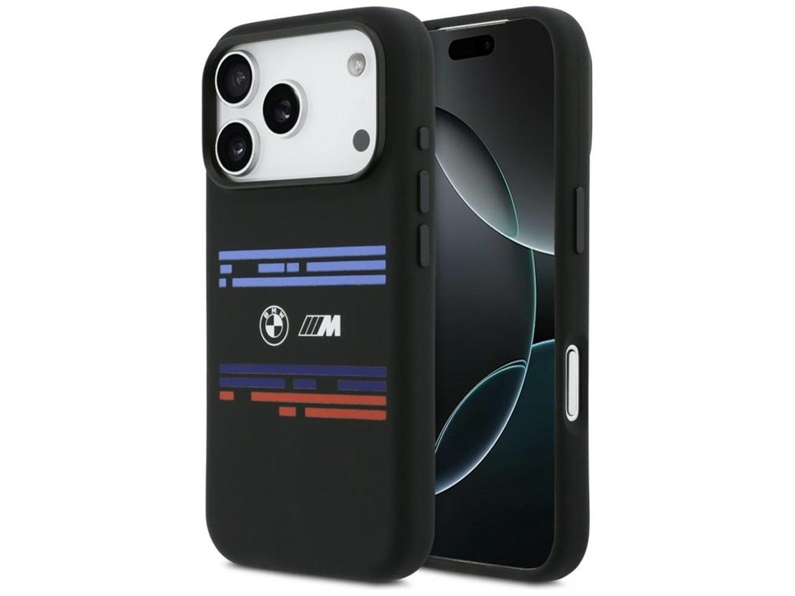 Capa Bmw Mobile Para Iphone 17 Pro Magsafe Em Silicone Com Linhas Horizontais.
