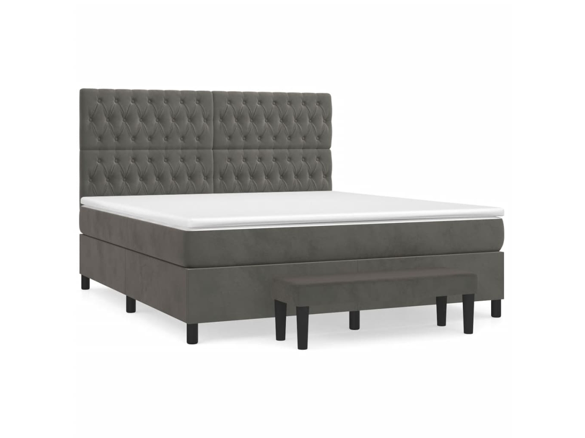 Cama com Molas e Colchão Veludo Cinzento Escuro MAISON EXCLUSIVE (180x200 cm)