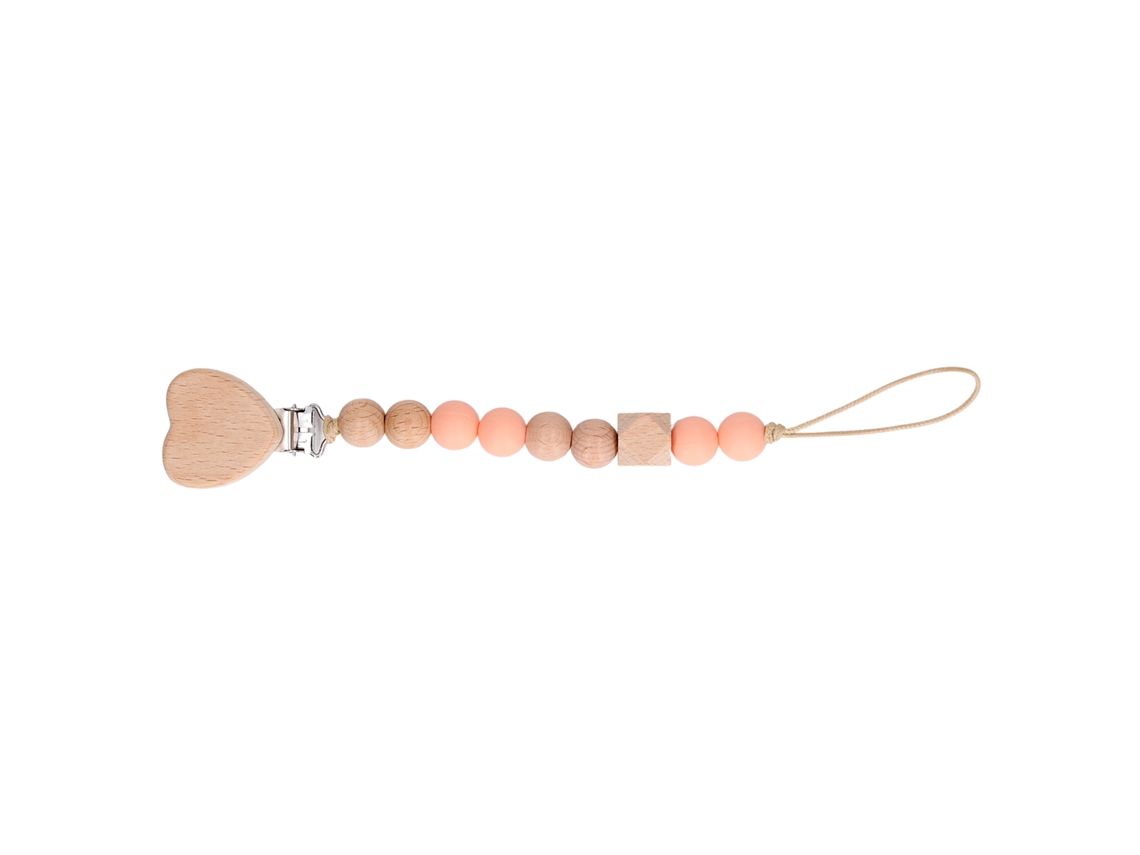 Clip Para Chupete De Silicona E Madeira De Faia Com Brinquedo De Mordiscar Coração Beech Silicone Teething Toy