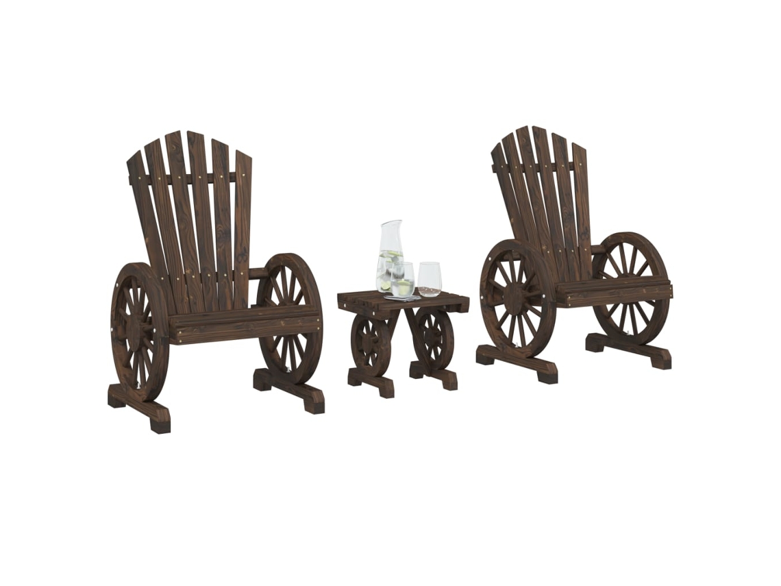 Vidaxl 3 Pcs Conjunto Lounge De Jardim Madeira De Abeto Maciça