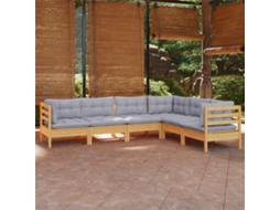 Vidaxl 6 Pcs Conjunto Lounge De Jardim + Almofadões Cinza Pinho Maciço