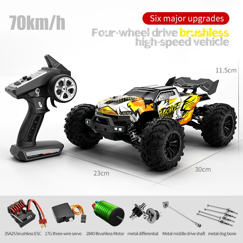 (laranja) Carro De Controle Remoto 2.4g De Metal Com Tração Nas Quatro Rodas, Motor Brushless, Alta Velocidade, Para Corridas Off-road