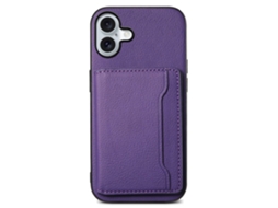 Casa Em Tpu Pele Pu Com Suporte E Porta Cartões Para Apple Iphone 16 Plus - Roxo