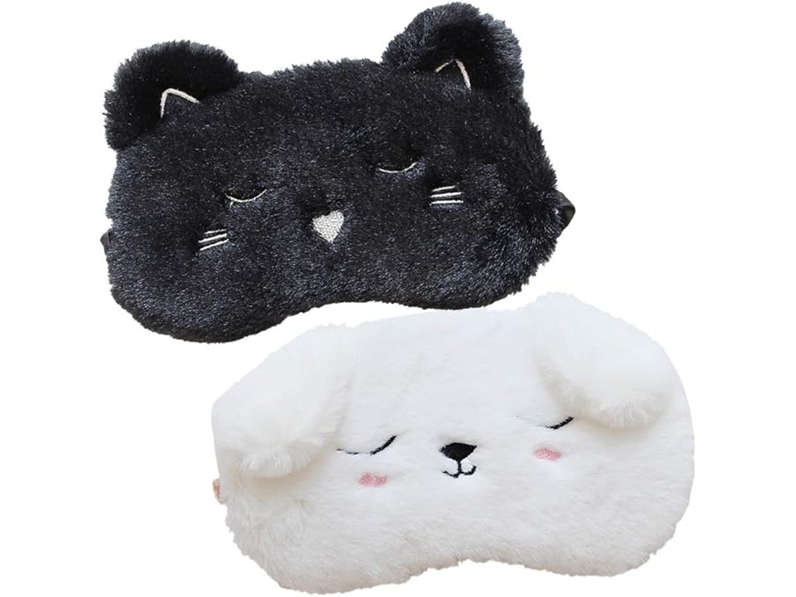 2 Máscaras de Dormir Fofas com Estampa de Gato Preto e Cachorro Branco, em Toque de Seda AQUAFORGE