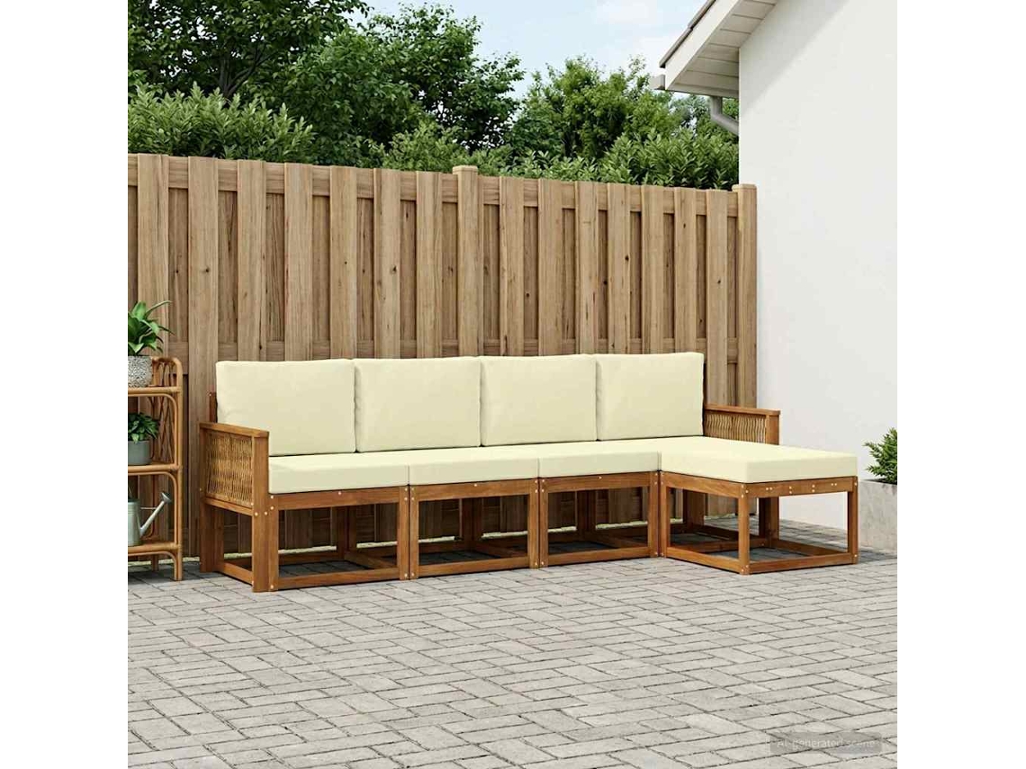 Vidaxl Conjunto De Sofás Para Exterior 5 Unid. Natural E Creme