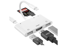 Adaptador Hdmi Para Iphone Hub Usb Hdmi Conversor Av Digital Hdmi 6 Em 1 Leitor De Cartão Sd Tf Para Iphone Branco Bestvite