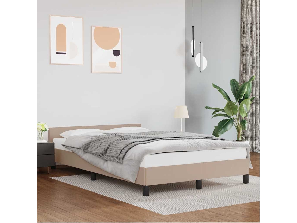 Vidaxl Estrutura Cama C/ Cabeceira Sem Colchão 140x190 Cm Cappuccino