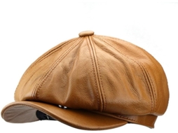 Boné Masculino Octogonal em Couro Genuíno SFUSHOS Estilo Vintage para Inverno, Quente e com Design Artístico