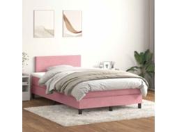 Vidaxl Cama Box Spring C/ Colchão E Led 120x220 Cm Veludo Rosa