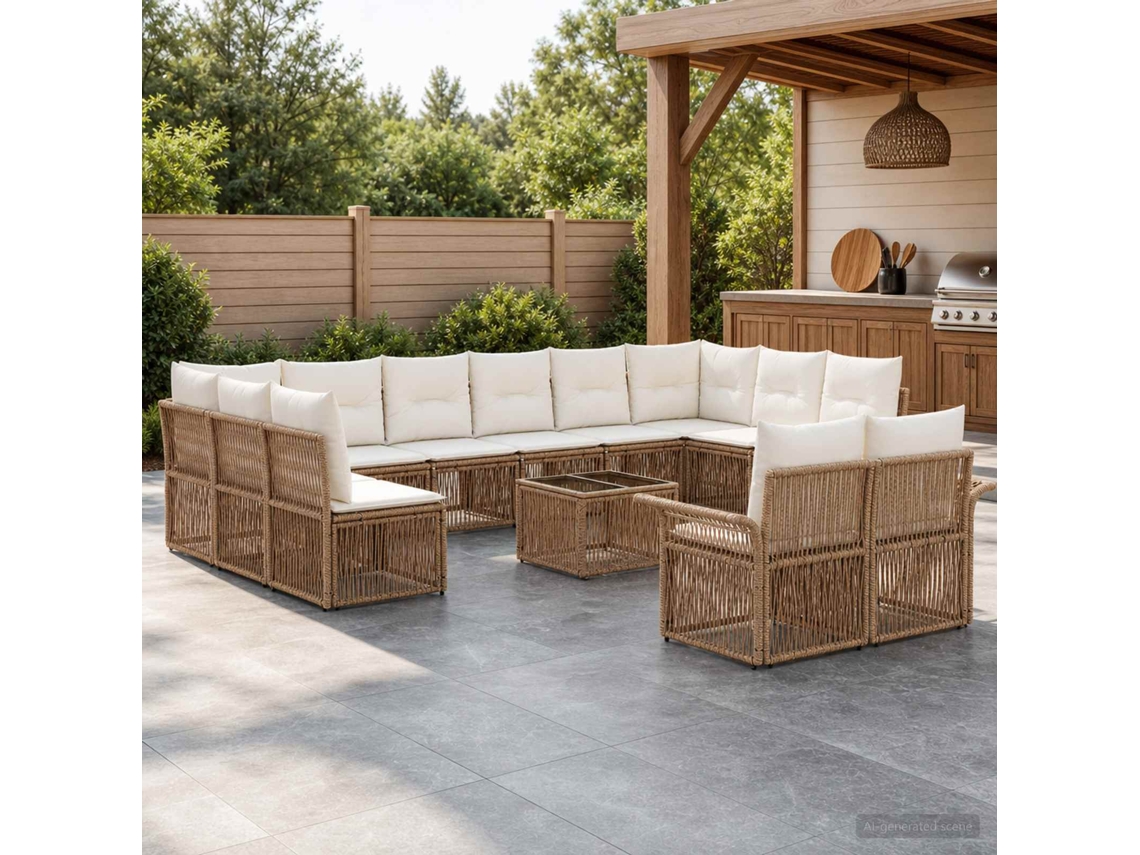 Vidaxl Conjunto De Sofá De Jardim 13 Unid. Bege Vime Pe