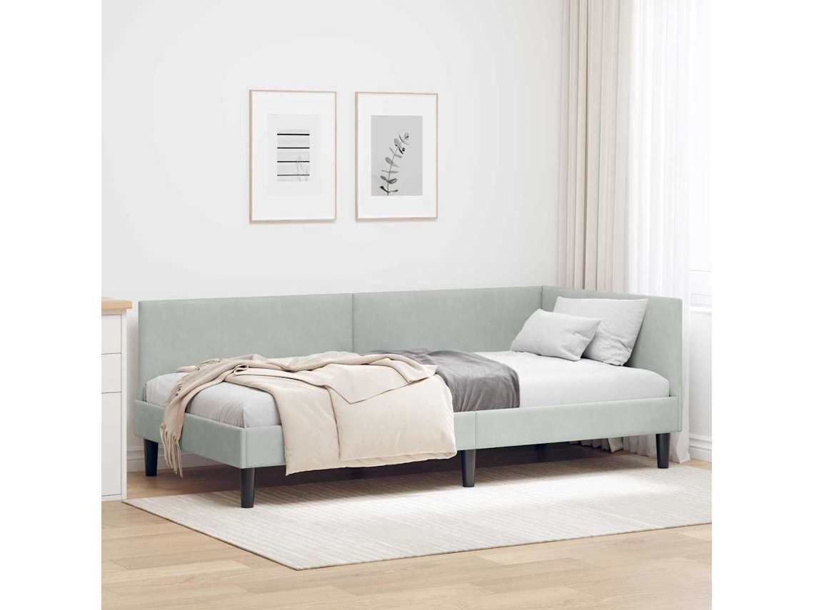 Vidaxl Estrutura de Cama de Canto Cinzento claro 90 Cm X 190 Cm Veludo