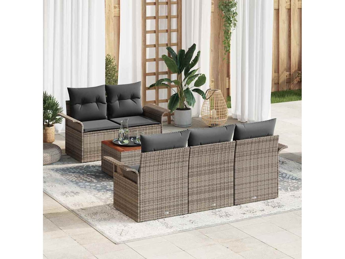 Vidaxl Conjunto De Sofá De Jardim 6 Unid. Cinzeto Vime Pe