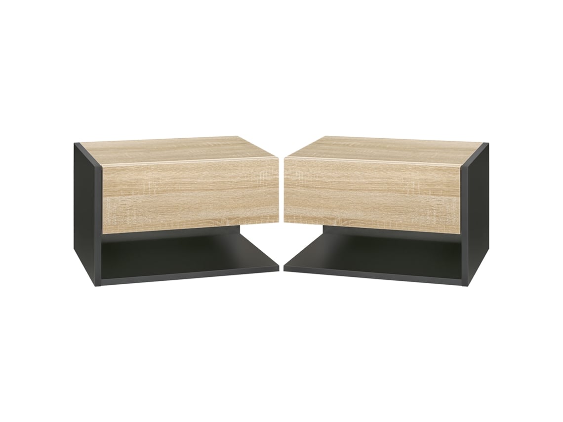 Conjunto 2 Mesas de Cabeceira Melamina de Madeira Cor Preto e Carvalho 46x30x30 cm Homcom