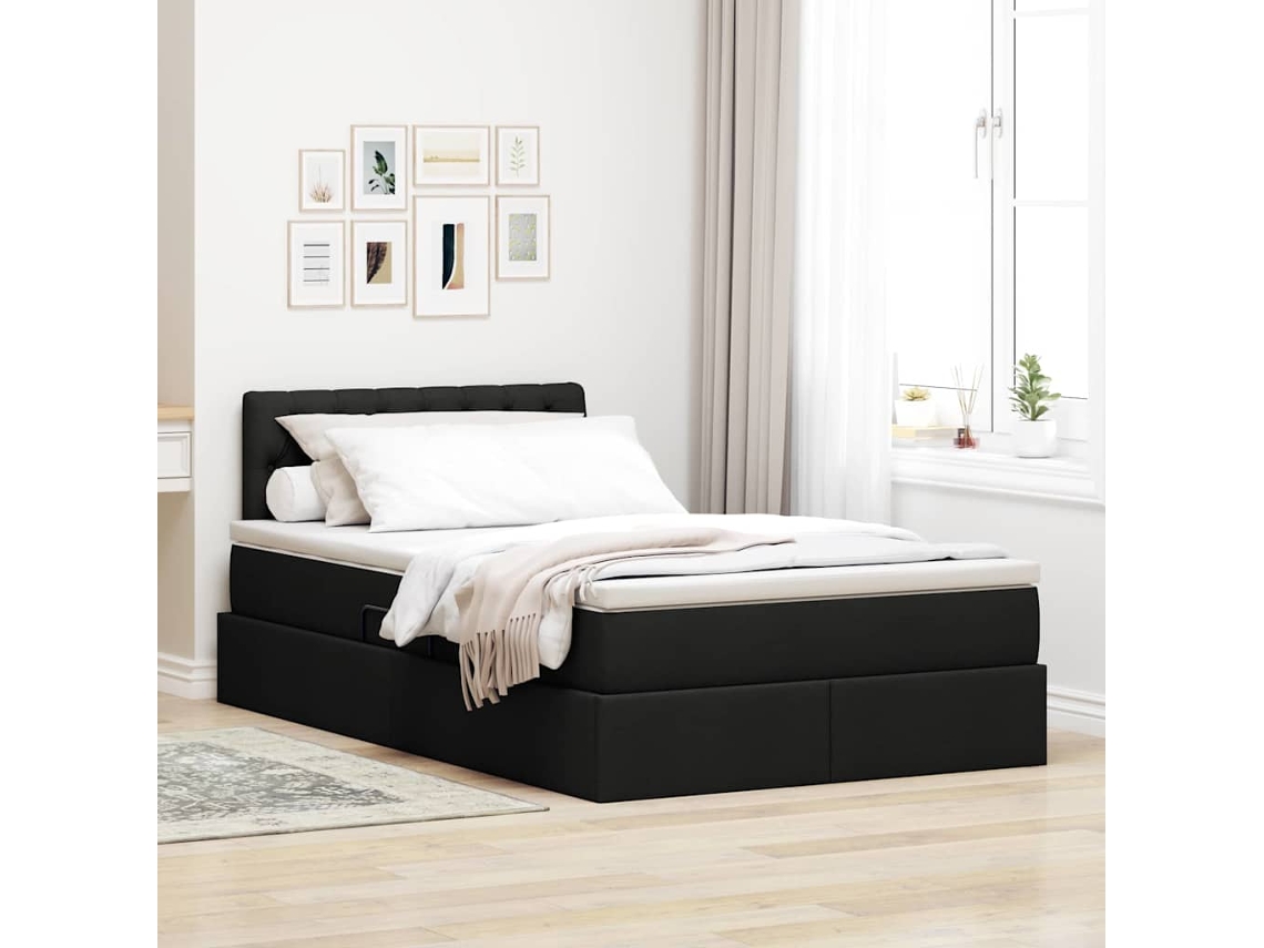 Vidaxl Cama Com Arrumação E Colchão Preto 120 X 200 Cm Veludo