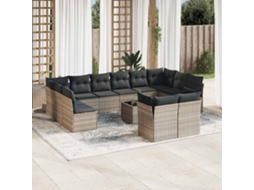 Vidaxl 13 Pcs Conj. Sofás Jardim C/ Almofadões Vime Pe Cinzento-claro