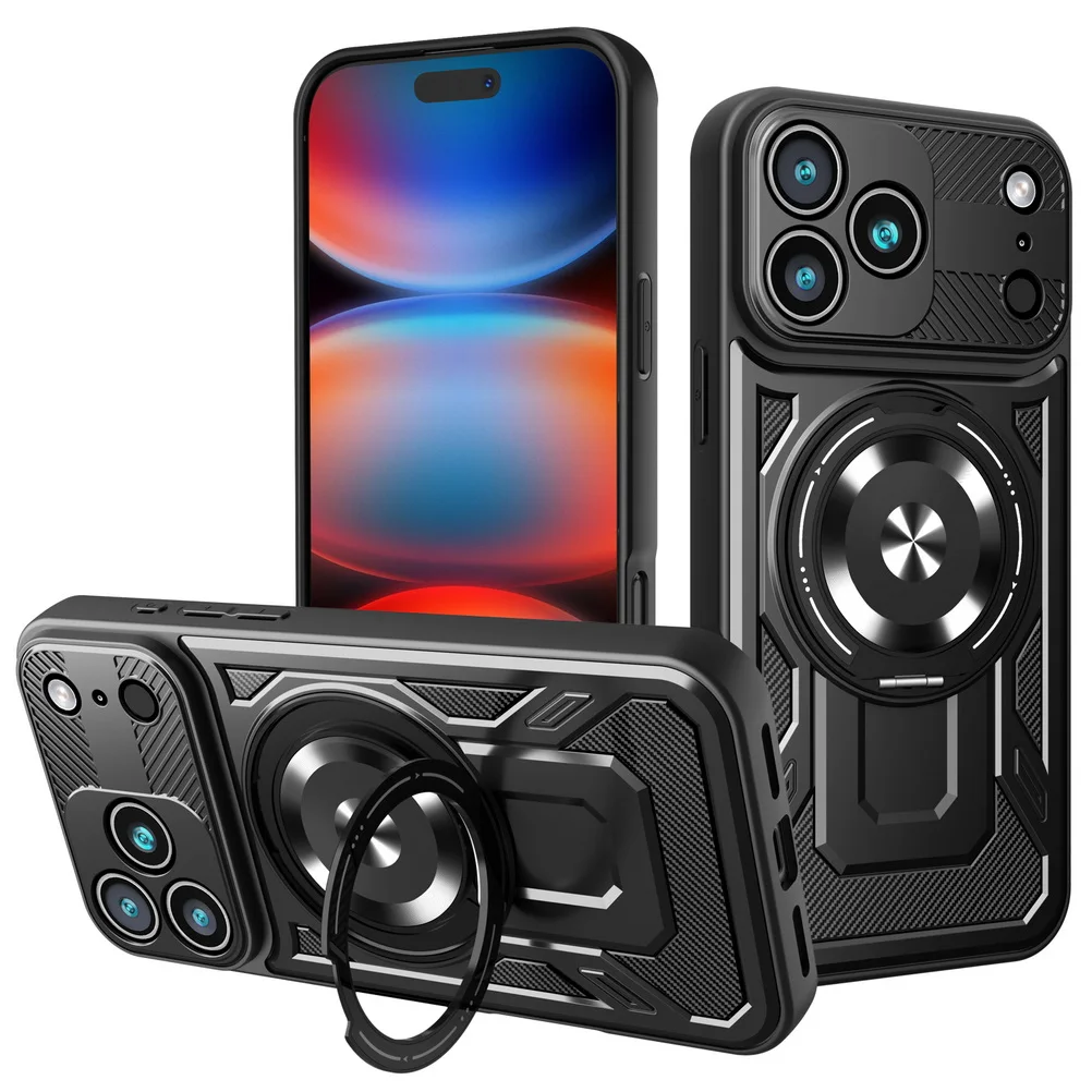 (preto, Iphone 12 Pro) Capa Para Celular Com Suporte De Anel Metálico Giratório 360°, Capa Protetora Magnética Para Carro