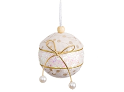 Conjunto de Bolas de Natal BIGBUY CHRISTMAS Dourado Polyfoam Laço Tecido Branco - 4un (8x8X8cm)