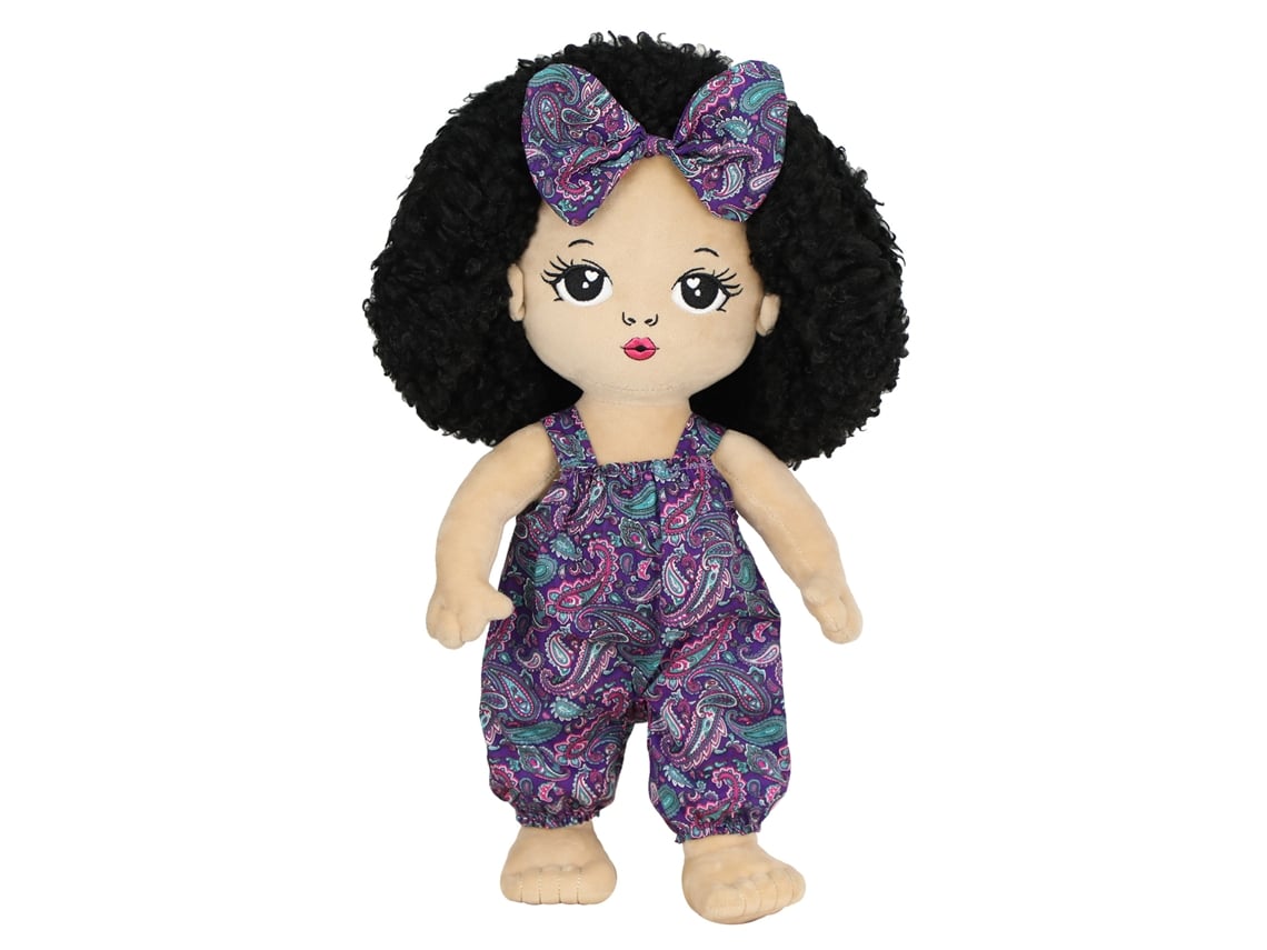 Ats muñeca Adorable de 17 Polegadas com Pele Branca, Cabelo Cacheado, Vestido e Laço Muñeca para Menina