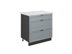 Armário de cozinha Fame-Line, 80cm com 3 gavetas, Mármore PT, Cinza azul claro, Antracite, VICCO