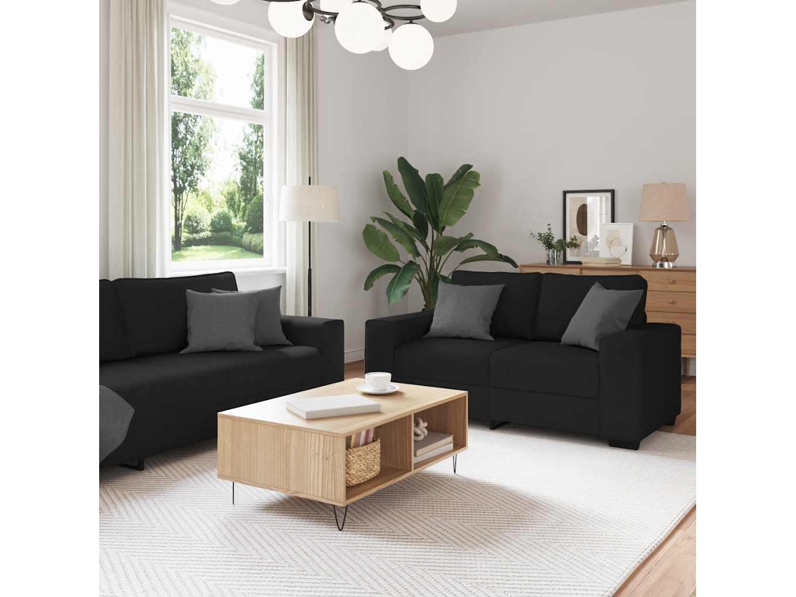 Vidaxl Conjunto De Sofá De 2 Peças Com Almofadas Em Tecido Preto