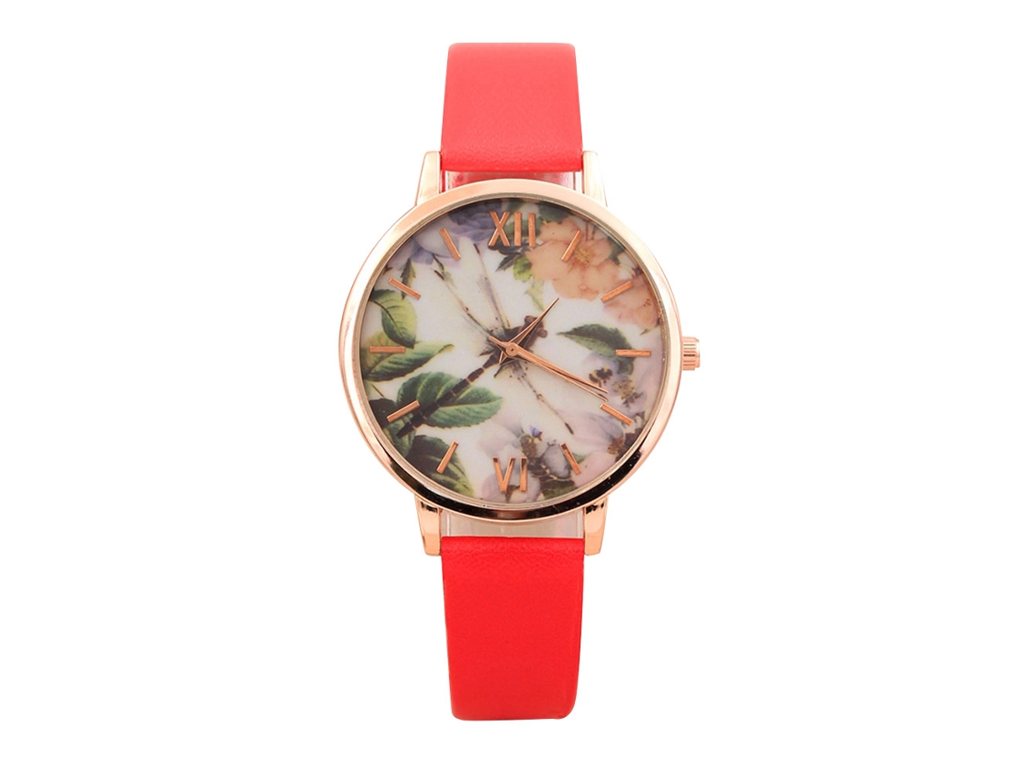 Relógio Feminino de Quartzo Analógico Pulseira Pu Mostrador Redondo Moda Presente