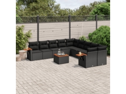 11 Pcs Conjunto Sofás De Jardim C/ Almofadões Vime Pe Preto Dkd Home Decor