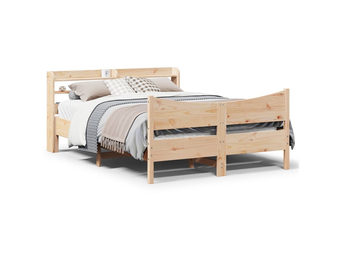 Estrutura De Cama Com Cabeceira 160x200 Cm Pinho Maciço