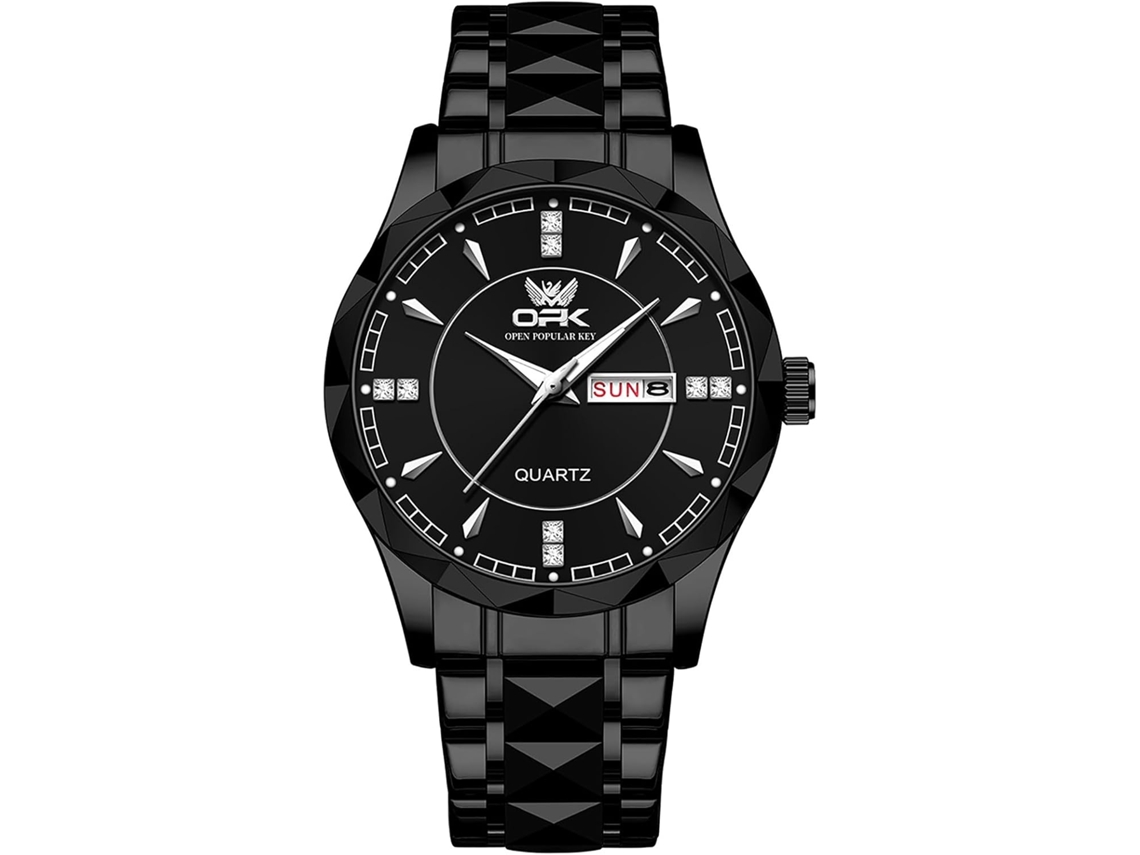 Lurelia Relógio Masculino, Data/calendário, Luminoso, Detalhes Com Strass, Aço Inoxidável, Abs, Dourado
