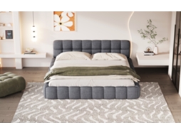 Cama Estofada 140 X 190 Cm, Cama Plana Com Encosto E Rebordo Almofadados, Estrutura De Ripas, Linho, Sem Colchão