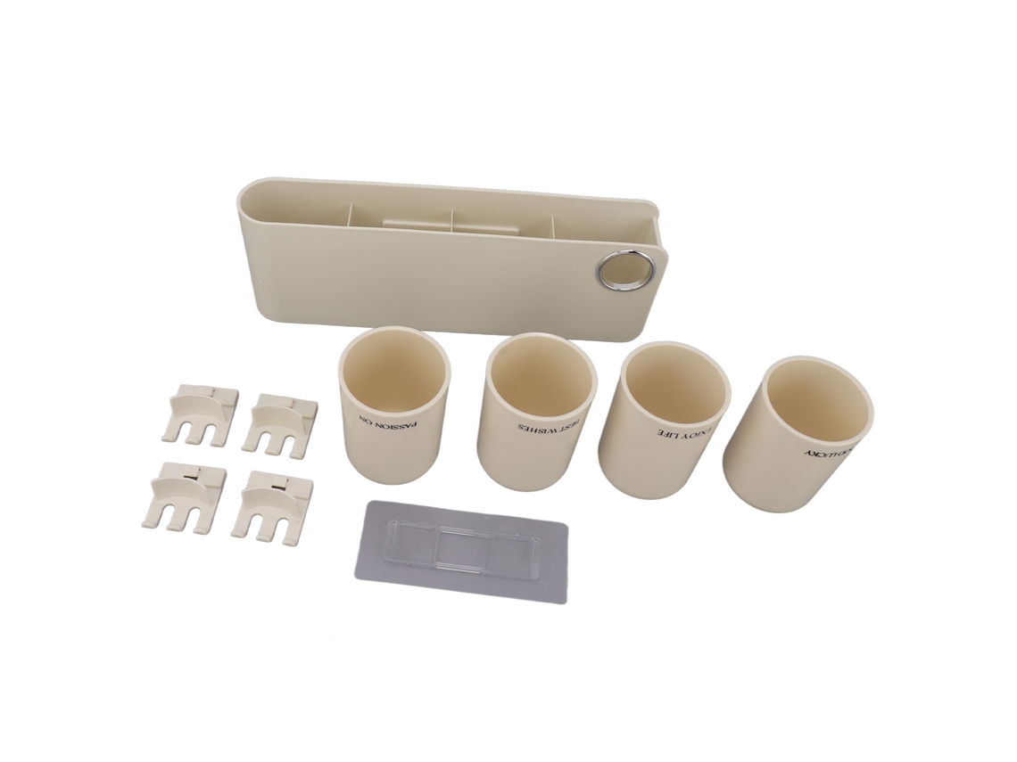 Suporte de Parede para Escova de Dentes com Dispenser e 4 Copos