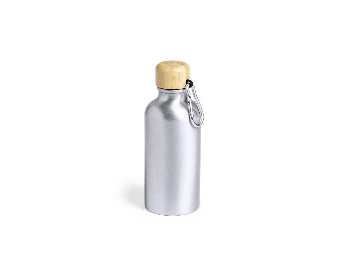 Bidão De Alumínio 400 Ml Com Tampa De Bambu E Mosquetão Dam