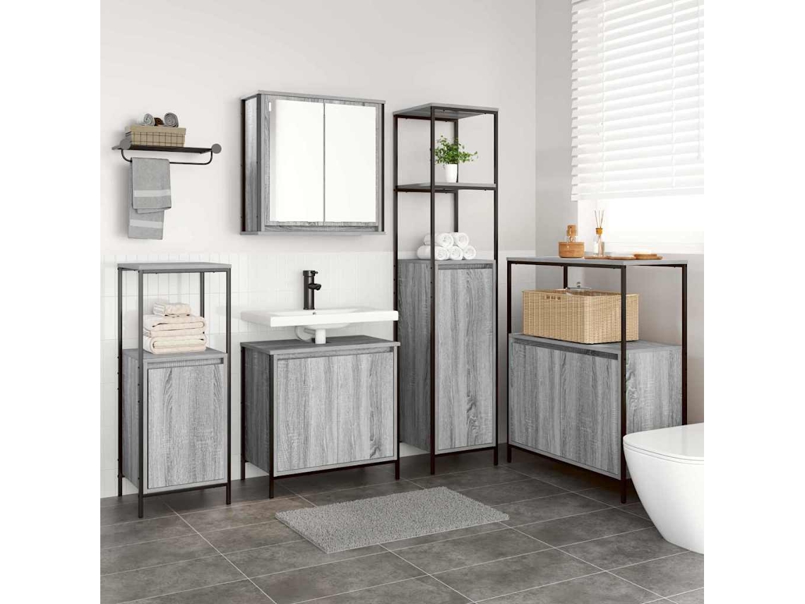 Vidaxl Conjunto De Móveis Para Banheiro 5 Unid. Sonoma Cinza E Preto