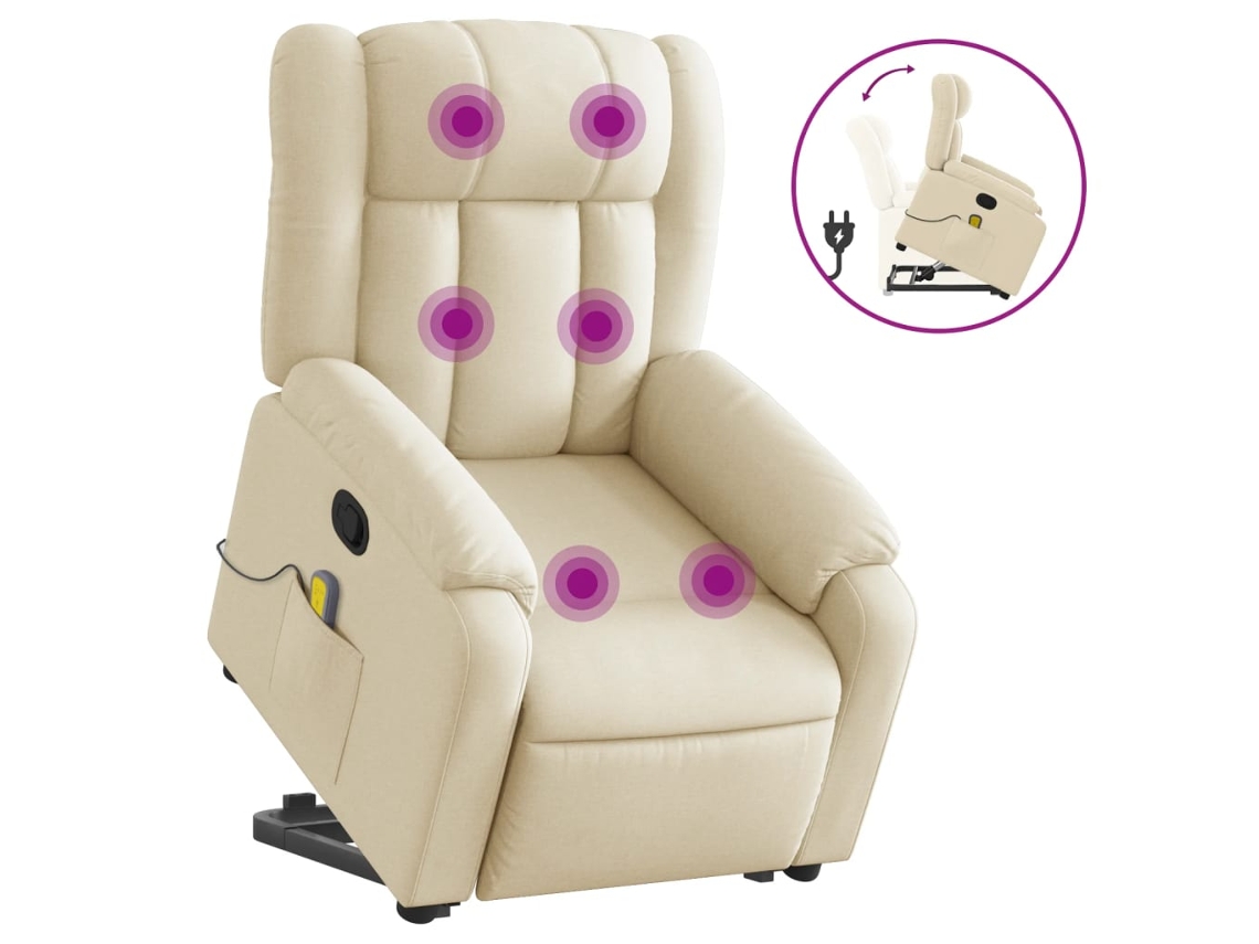 Conjunto 1 Poltrona Elevatória Vidaxl Creme Tecido (78 X 92 X 98 Cm)