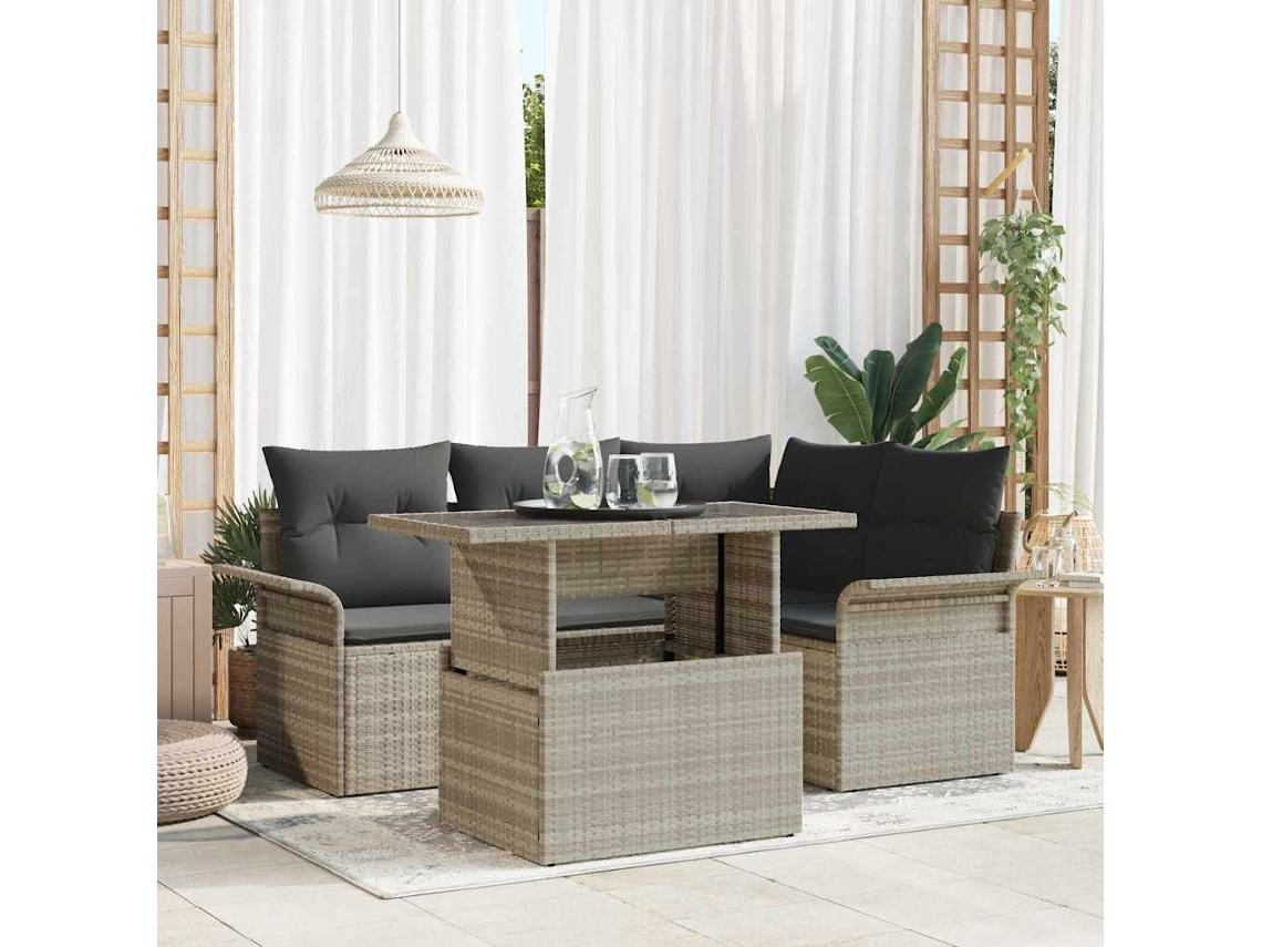 Vidaxl Conjunto De Sofá De Jardim Com Almofada 5 Pcs Cinzento-claro