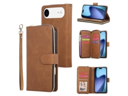 Capa De Couro Para Iphone 17 Air Com 9 Compartimentos Para Cartões E Zíper.