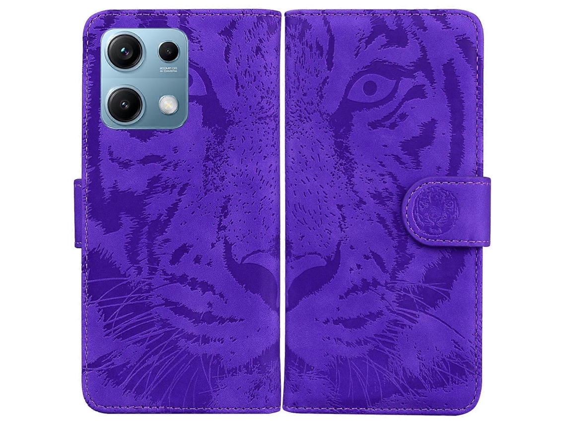 Capa Tipo Carteira De Couro Com Estampa De Tigre Para Xiaomi Redmi Note 14s 4g, Roxa