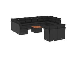 Conjunto de 13 Sofás de Jardim com Almofadões Vime Pe Preto MAISON EXCLUSIVE