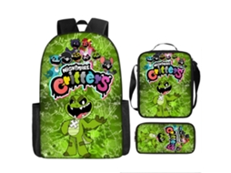 Conjunto De Três Peças De Mochila Infantil Com Estampado De Desenhos Animados: Mochila Escolar Com Alças, Lancheira Térmica E Estojo, Modelo 21